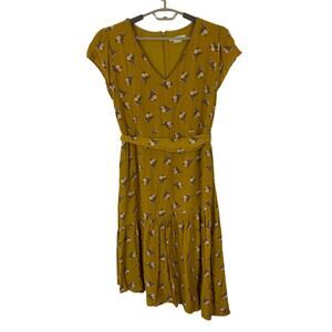 Boden Amy Midi Dress Dijon Gold Yellow Floral asymmetric hem W0348 US 10 Petite